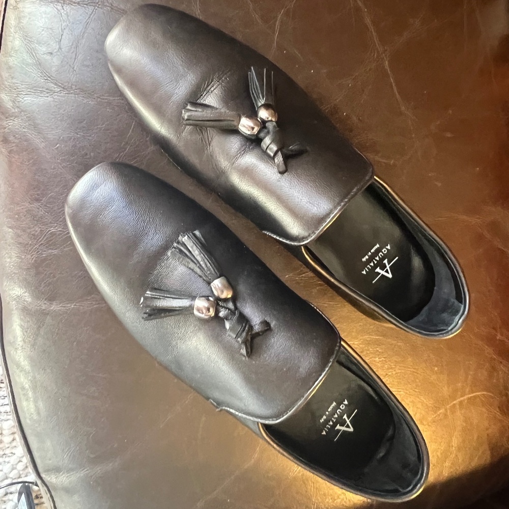 Aquatalia Black Leather Tassel Loafers